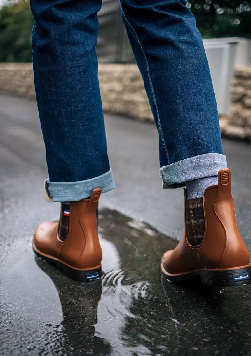 Montlimart Boots De Pluie>Boots Montpluie Cognac Carreaux