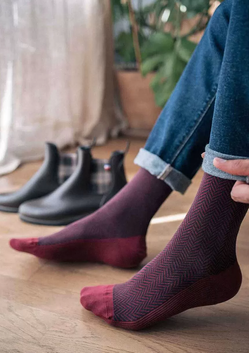 Montlimart Ceintures & Chaussettes>Chaussettes Chevron Bordeaux/Marine