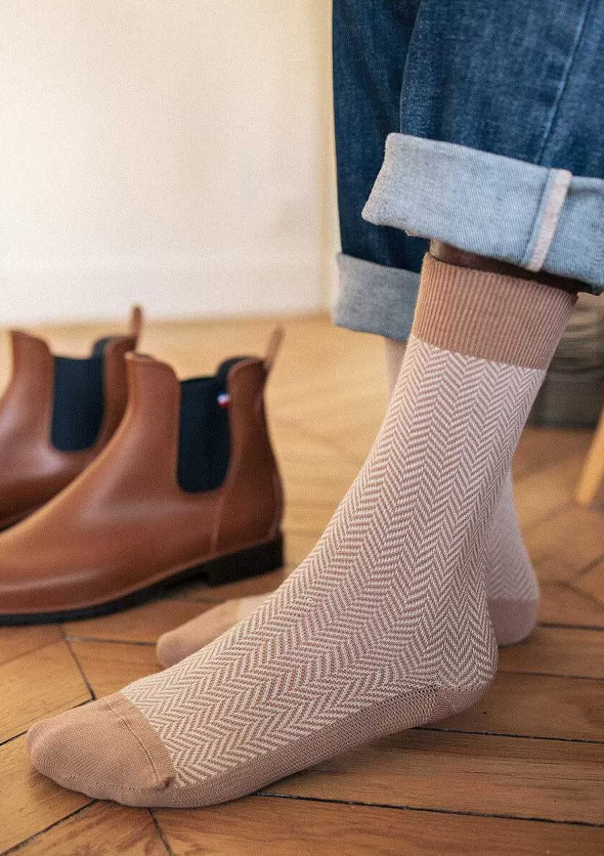 Montlimart Ceintures & Chaussettes>Chaussettes Chevron Marron/Gris Clair