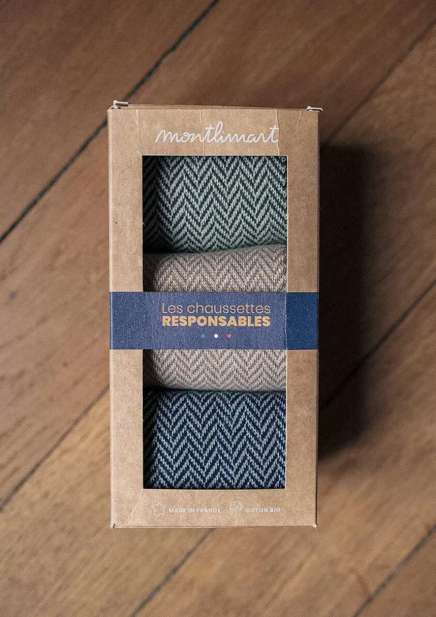 Montlimart Ceintures & Chaussettes>Chaussettes Coffret Chevron Marine/Marron/Kaki