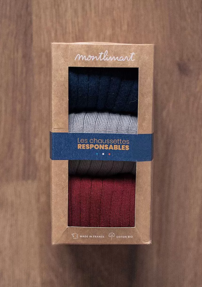 Montlimart Ceintures & Chaussettes>Chaussettes Coffret Cotele Marine/Gris/Bordeaux