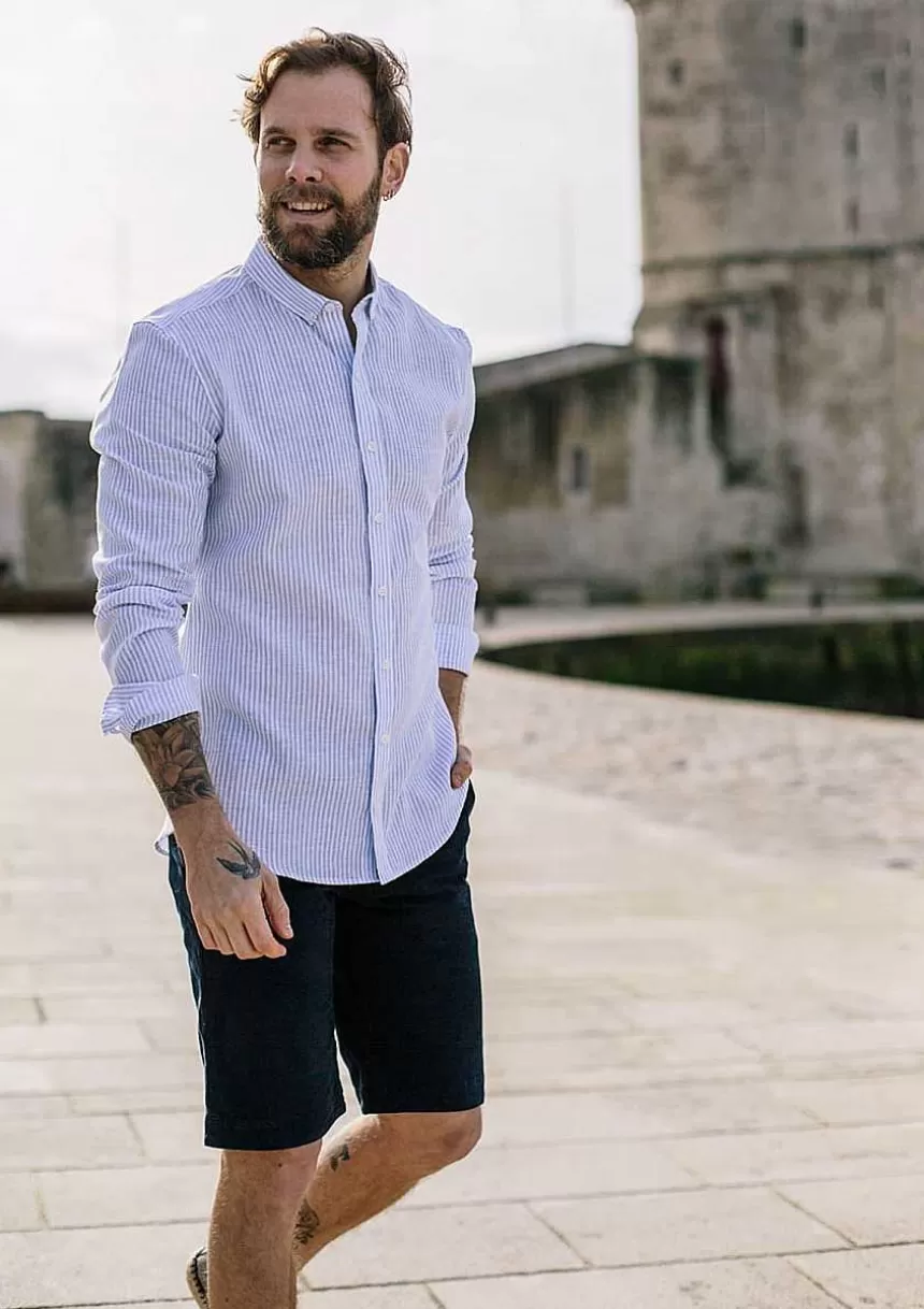 Montlimart Chemises>Chemise Centre-Lin Bleu Clair Rayures